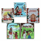 Set of children's books with illustrations on a white background